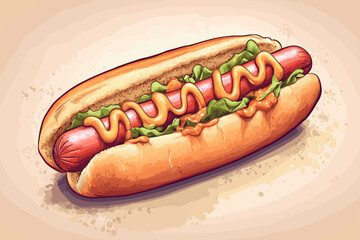 Colorful Gourmet Hot Dog Illustration