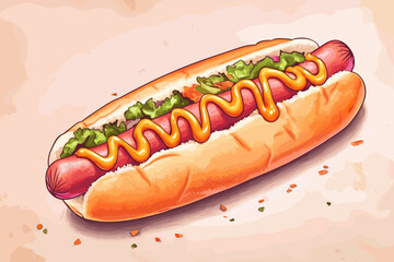 Colorful Gourmet Hot Dog Illustration