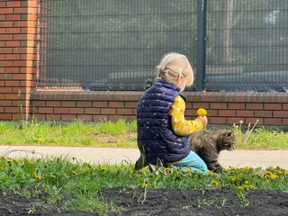 Child Playing with a Cat