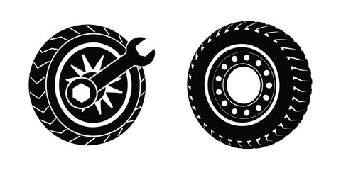 Car tire silhouette in minimalist wheel art on white background