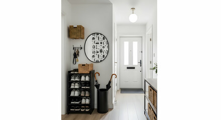 Stylish Minimalist Entrance Hall Featuring Practical Storage And Modern Design
