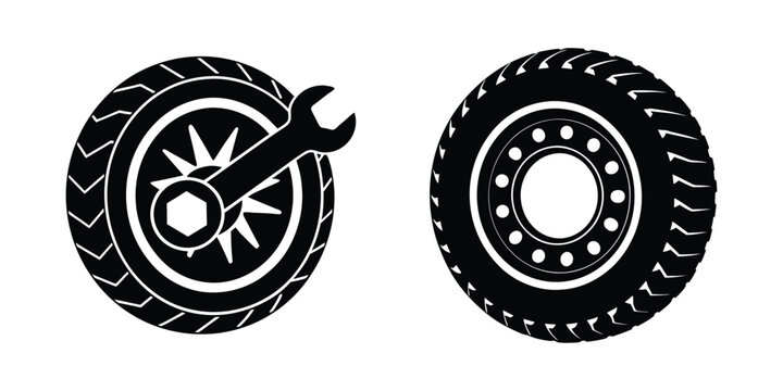 Car tire silhouette in minimalist wheel art on white background