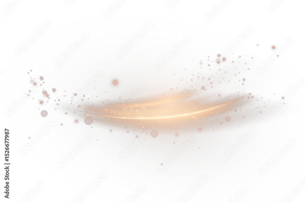 Poster soft glowing gold light trail with gentle curve and radiant flare on transparent background. suggest