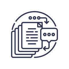 Documents and speech bubble symbolize data processing and communication.