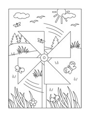 Pinwheel toy coloring page in outdoor scene
