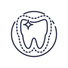 Outlined tooth with sparkle, symbolizing dental care and subtle correction.