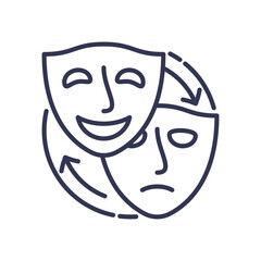 Two theater masks, one smiling and one sad, symbolize emotional adaptability and self-control.