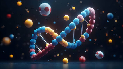 Colorful 3D Render of DNA Helix with Glowing Spheres