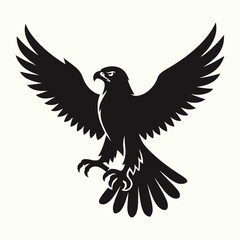 Minimalist vector illustration of a hawk or falcon in profile view, featuring sharp lines and solid black color for a sleek and modern design