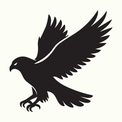 Minimalist vector illustration of a hawk or falcon in profile view, featuring sharp lines and solid black color for a sleek and modern design