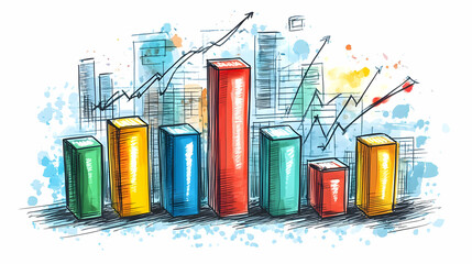Colorful Bar Chart Illustrating Business Growth in Urban Setting