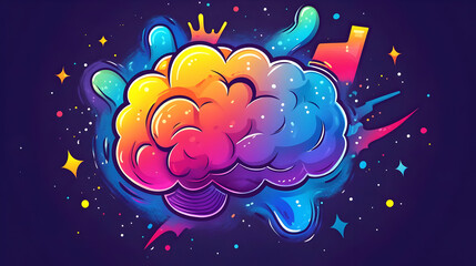 Colorful Brain Illustration with Crown and Paint Splatter