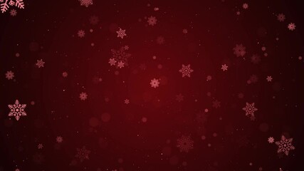 Red background falling snowflakes . Festive glittering snowy particles snow flakes. shiny glitter texture copy space. Video animation screensaver. Wallpaper for New Year holidays. sparkles 3D - Powered by Adobe