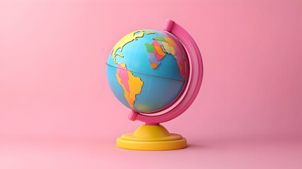 Colorful Globe on Pink Background