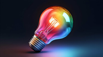 Colorful Glowing Lightbulb on Dark Background
