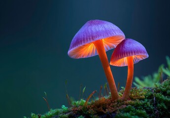 Glowing Mushrooms on Mossy Surface A Mystical Forest Scene with Bioluminescence and Ethereal Light