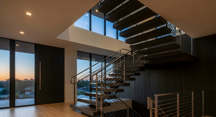 Modern Architectural Design Featuring Interior Staircase and Door in Luxury Home
