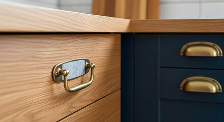 Rustic Charm Golden Hardware Embellishing Bespoke Kitchen Cabinetry Detail Focus