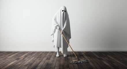 Ghost cleaning a room