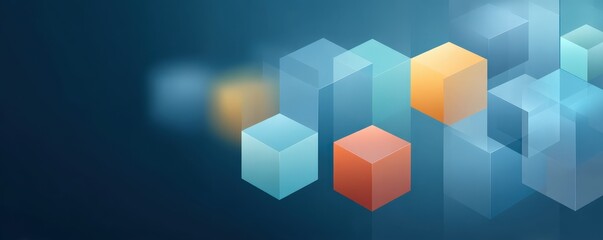 Fototapeta premium Marketing metrics engagement automation concept. Abstract geometric shapes in vibrant colors against a blue background.