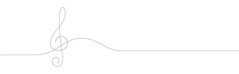 Treble clef continuous one line drawing. Music sign in simple linear style.