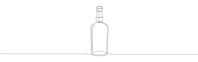 Alcohol bottle continuous one line drawing. bar beverages isolated vector.