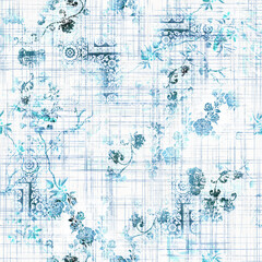 seamless pattern with blue flowers