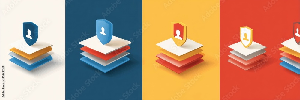 Aufkleber Data Privacy Infographic Highlighting Security Layers and User Protection With Shield Icons and Vibrant Colors