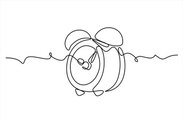 Alarm clock in continuous one line drawing. Single line art draw of vintage alarm clock. Hand drawn one line vector. Editable stroke	