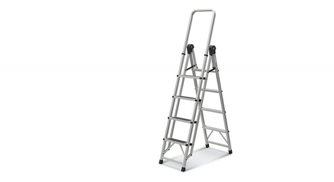 Gray folding stepladder isolated