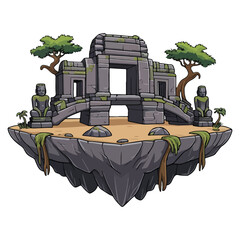 Vector Set of Mysterious Temples with Tree Roots