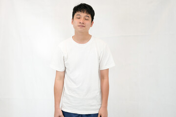 young man fall asleep in studio background