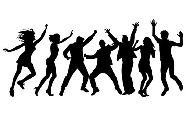 Happy people dancing full black silhouette vector illustration design