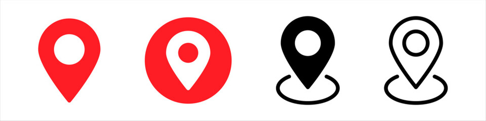 Location pins in black and red colors Set of location pin icon vector