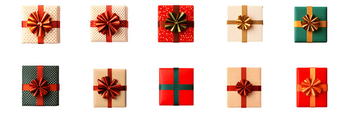 Christmas rectangle luxury gift present top down view, cutout isolated on transparent background. png