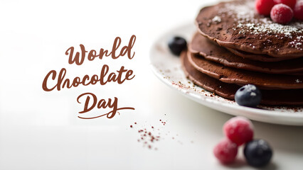 Delicious chocolate pancakes for World Chocolate Day celebration with berries, sweets