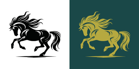 Modern horse silhouette logo. Vector illustration template, Horse gallop emblem. Nature-inspired badge design, Equine logo. Horse silhouette icon, Majestic horse symbol. Premium brand identity concept