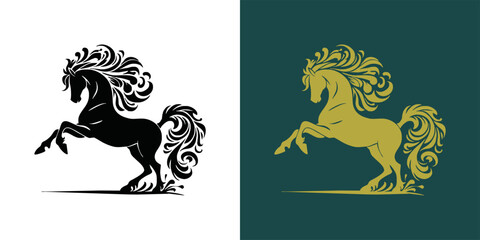 Modern horse silhouette logo. Vector illustration template, Horse gallop emblem. Nature-inspired badge design, Equine logo. Horse silhouette icon, Majestic horse symbol. Premium brand identity concept