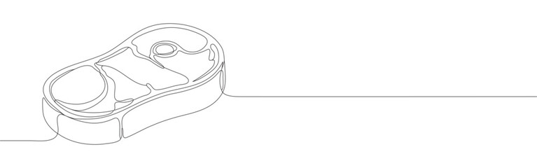 Grilled steak continuous one line drawing. Raw meat steak.