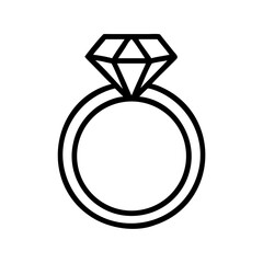 Simple diamond engagement ring icon in black line art design  