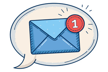 A speech bubble with a blue envelope and a red notification badge 