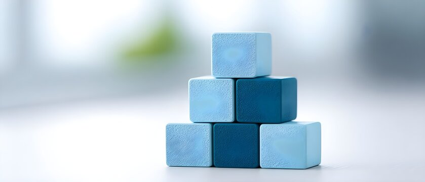 Stacked blue building blocks on a soft background