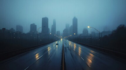Fototapeta premium Cityscape Moody. Artistic View of a Rainy Day in the Concrete Jungle