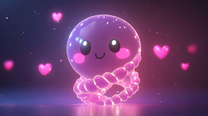 Cute Glowing Pink Octopus with Hearts Digital Art