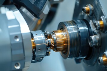 Fototapeta premium CNC Machine Wood. Computer Numerical Control Tool Cutting Wood Close-Up