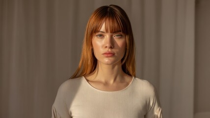 Obraz premium Young caucasian female with red hair in soft lighting