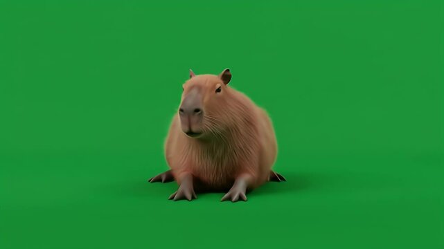 Capybara Portrait on Green Screen - Wildlife Cutout