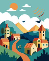 The only sounds in the village are the gentle whispers of the wind and the occasional chirping of birds.. Vector illustration