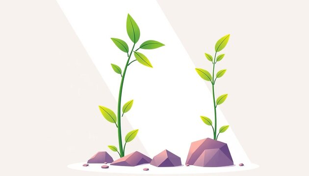 green plants growing from purple rocks clip art preview