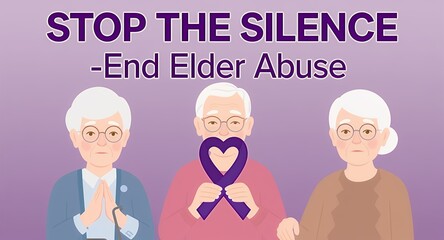 Senior People with Awareness Ribbon Against Elder Abuse Graphic